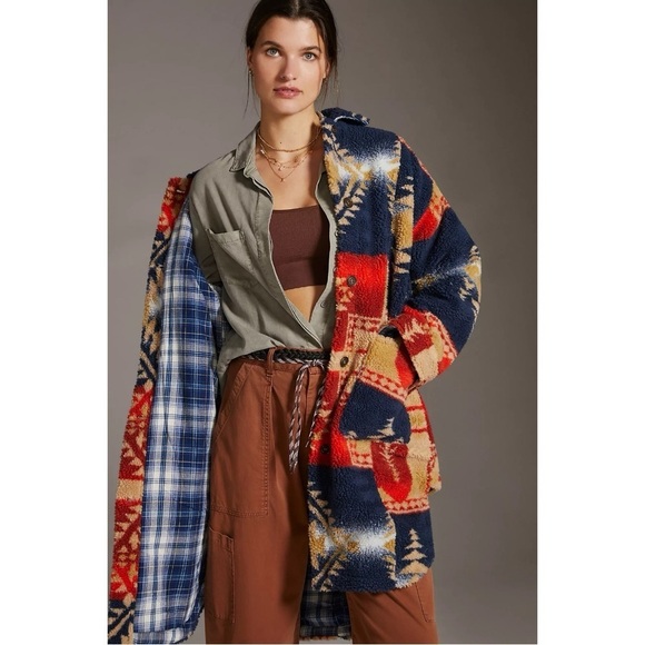 Anthropologie Pilcro Leopard Duster Jacket Sherpa Southwestern Country Boho Med - Picture 2 of 16